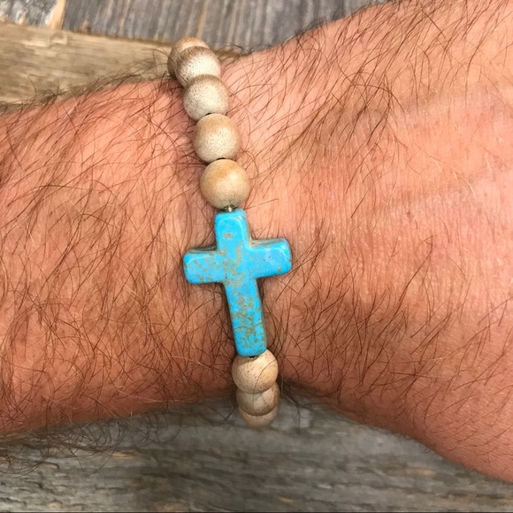Wood Bead Cross Rosary Bracelet - Picture 3 of 3